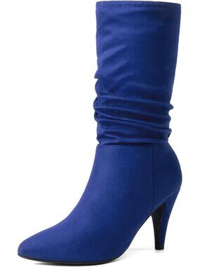 DREAM PAIRS Women's Royal Blue High Heel Pointed Toe Pointed Toe Fall Mid Calf